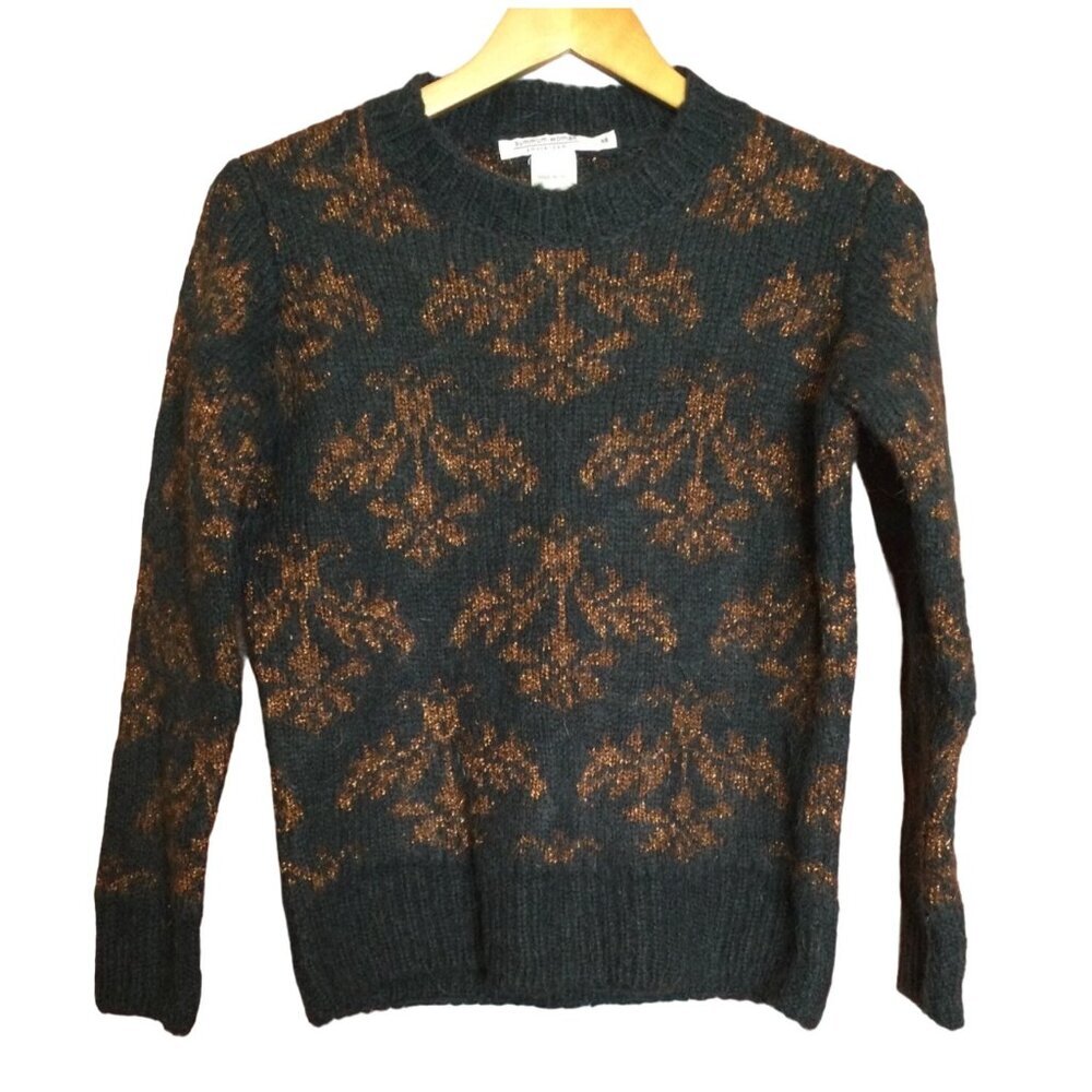 Summum Woman Alpaca Blend Sweater XS Black & Gold Metallic Patterned Made In Ita